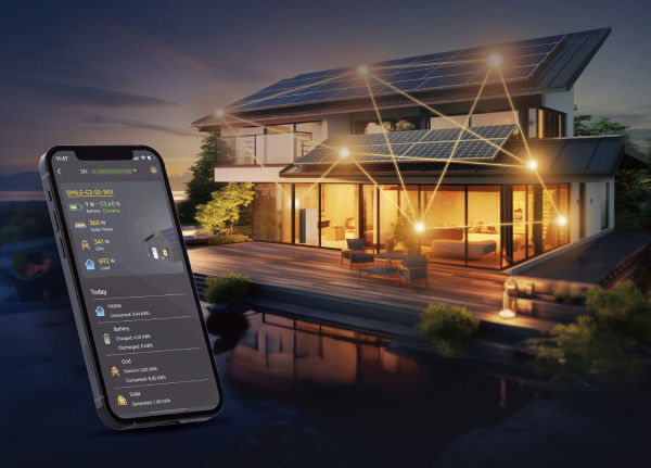 Een app van accuprofs getoond bij een huis dat wordt voorzien van energie