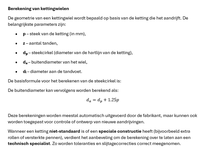 Berekening-kettingwielen kettingwiel afmeting
