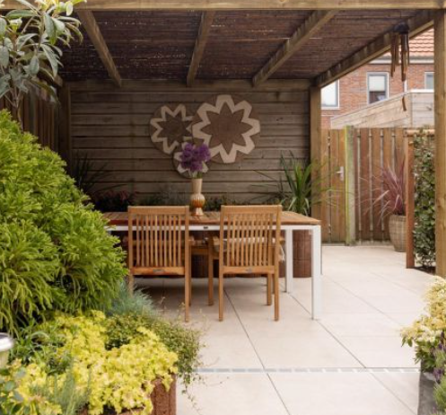 Terras met beige tegel